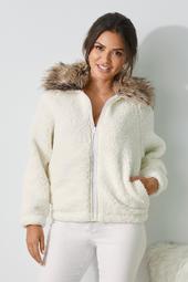 Faux-Fur Collar Sherpa Zip-Up Jacket