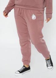Plus Pink Flaming Yin Yang Embroidered Boyfriend Joggers