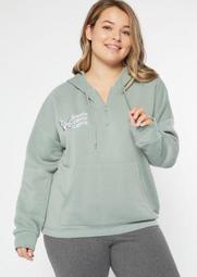 Plus Sage Green Iconic Butterfly Embroidered Quarter Zip Hoodie