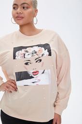 Plus Size Flower Crown Graphic Pullover