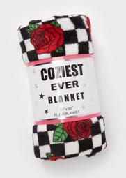 Checkered Rose Print Plush Blanket