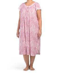 Plus Short Sleeve Paisley Long Night Gown
