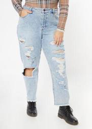 Plus Light Wash Ripped Frayed Straight Jeans