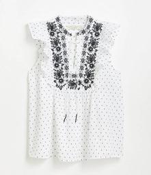 LOFT Plus Embroidered Floral Dot Ruffle Shell
