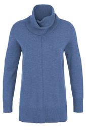 Tribal Cowl Neck Sweater with Ribbed Back - H. China Blue