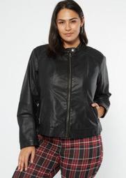 Plus Black Sherpa Lined Faux Leather Jacket