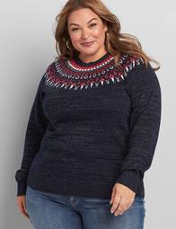 Fair Isle Yoke Sweater With Metallic Threading