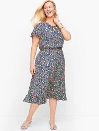 Floral Gathered Tie Neck Dress