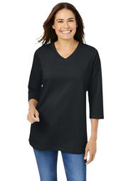 Woman Within Women's Plus Size Perfect Three-Quarter Sleeve V-Neck Tee Shirt