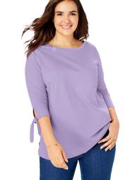 Woman Within Women's Plus Size Perfect Three-Quarter Tie-Sleeve Tee Shirt