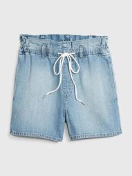 Paperbag Pull-On Denim Shorts
