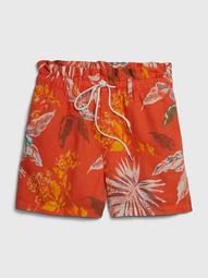 Paperbag Pull-On Print Shorts in Linen-Cotton
