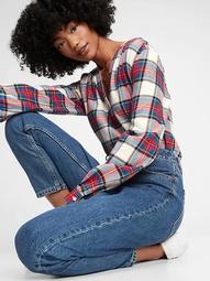 Shirred Plaid Popover Top