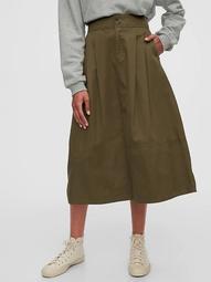 High Rise Khaki Midi Skirt