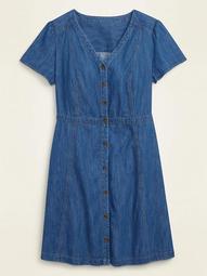 Fit & Flare Button-Front No-Peek Plus-Size Jean Dress