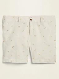 Mid-Rise Plus-Size Printed Linen-Blend Everyday Shorts -- 7-inch inseam