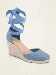 Textile Lace-Up Espadrille Wedge Shoes for Women