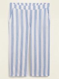 High-Waisted Striped Linen-Blend Plus-Size Culotte Pants