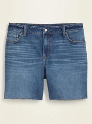 Mid-Rise Plus-Size Cut-Off Jean Shorts -- 7-inch inseam