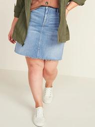 High-Waisted Secret-Slim Pockets Frayed-Hem Plus-Size Jean Skirt