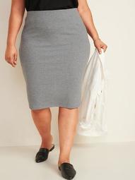 High-Waisted Rib-Knit Plus-Size Midi Pencil Skirt
