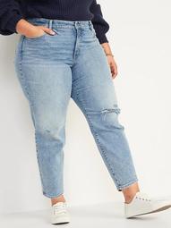 High-Waisted Secret-Slim Pockets O.G. Straight Plus-Size Ripped Ankle Jeans