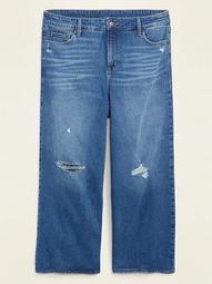 High-Waisted Secret-Slim Pockets Distressed Plus-Size Wide-Leg Jeans