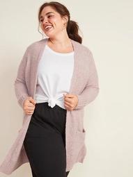 Cozy Textured Open-Front Plus-Size Long-Line Sweater