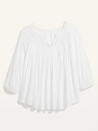 Oversized Lace-Trim Pintucked Plus-Size Blouse