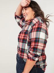 Plaid Flannel No-Peek Boyfriend Plus-Size Shirt