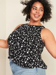 Floral-Print High-Neck Plus-Size Sleeveless Top