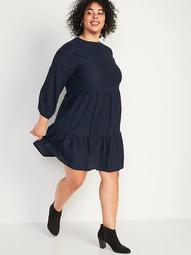 Embroidered Tiered-Hem Plus-Size Swing Dress
