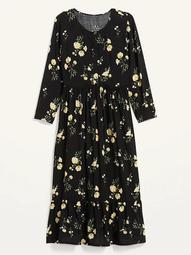 Waist-Defined Floral-Print Button-Front Plus-Size Maxi Dress