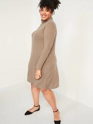 Cozy Plush-Knit Turtleneck Plus-Size Swing Dress