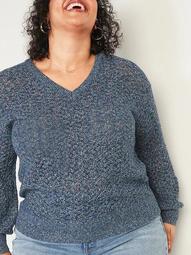 Cozy Pointelle-Knit Plus-Size V-Neck Sweater