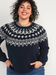Fair Isle Blouson-Sleeve Plus-Size Sweater