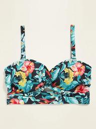 Floral Twist-Front Underwire Plus-Size Swim Top