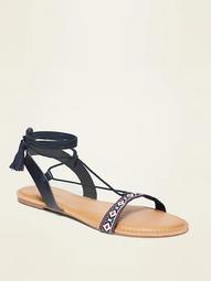 Strappy Lace-Up Textile Sandals for Women