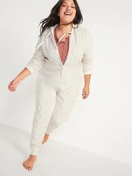 Patterned Micro Performance Fleece Hooded Plus-Size One-Piece Pajamas