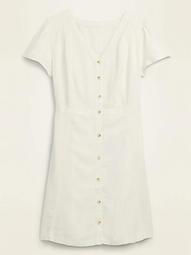 Linen-Blend Button-Front No-Peek Fit & Flare Plus-Size Dress 