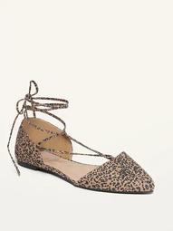 Faux-Suede Lace-Up D'Orsay Flats for Women