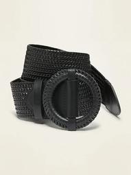 Wide Braided Faux-Leather Belt for Women (2")