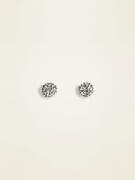 Sterling Silver Pavé-Rhinestone Circle Stud Earrings for Women
