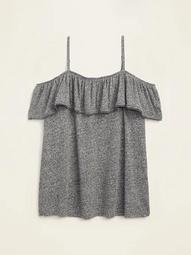 Ruffled Off-the-Shoulder Linen-Blend Jersey Plus-Size Cami