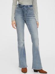 High Rise Tie-Belt Flare Jeans