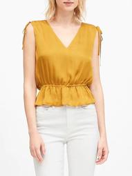 Satin Ruched Cropped Peplum Top