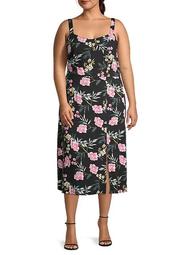 Floral-Print Scoopneck Front Slit Midi Dress