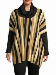 Metallic Stripe-Print Poncho Sweater
