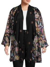 Plus Silk-Lined Open Floral Cardigan