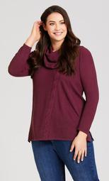Lace Cowl Neck Sweater - berry